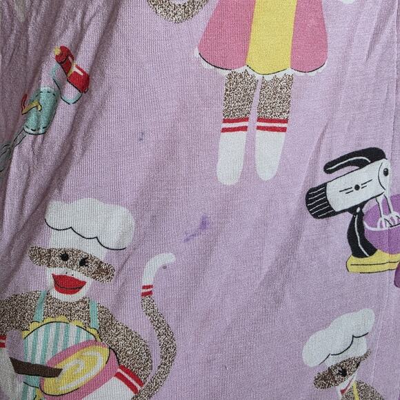Nick & Nora Sock Monkey Baking Pajama Set Long Sleeve Top & Pants, sz Medium - Picture 8 of 11